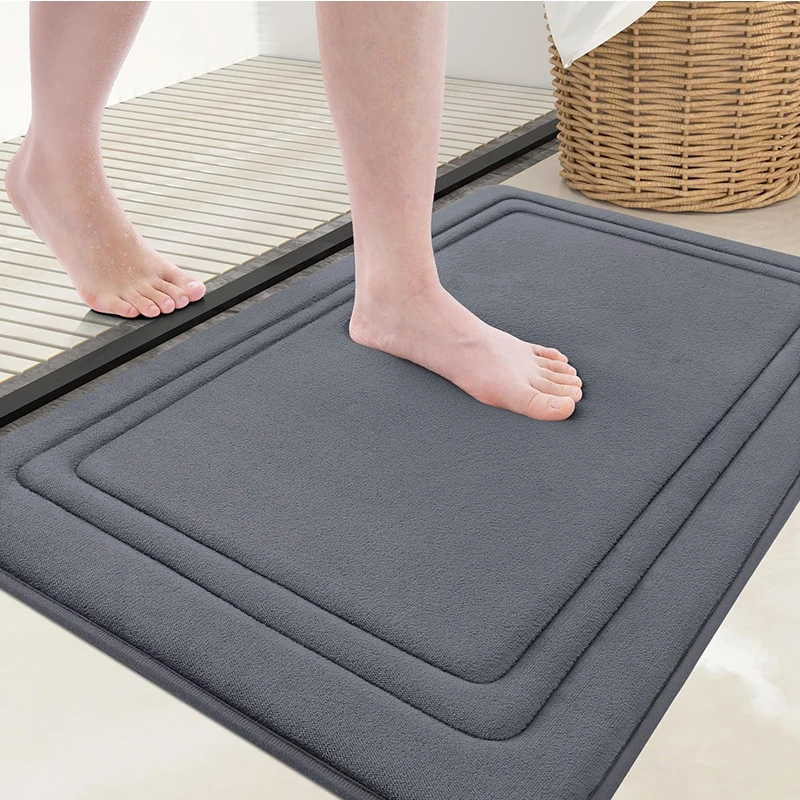 Homaxy Double Frame Memory Foam Floor Mat Bathroom Mat Indoor Non Slip Door Mat Dirt Trap Absorbs Water Comfortable Bathroom Mat