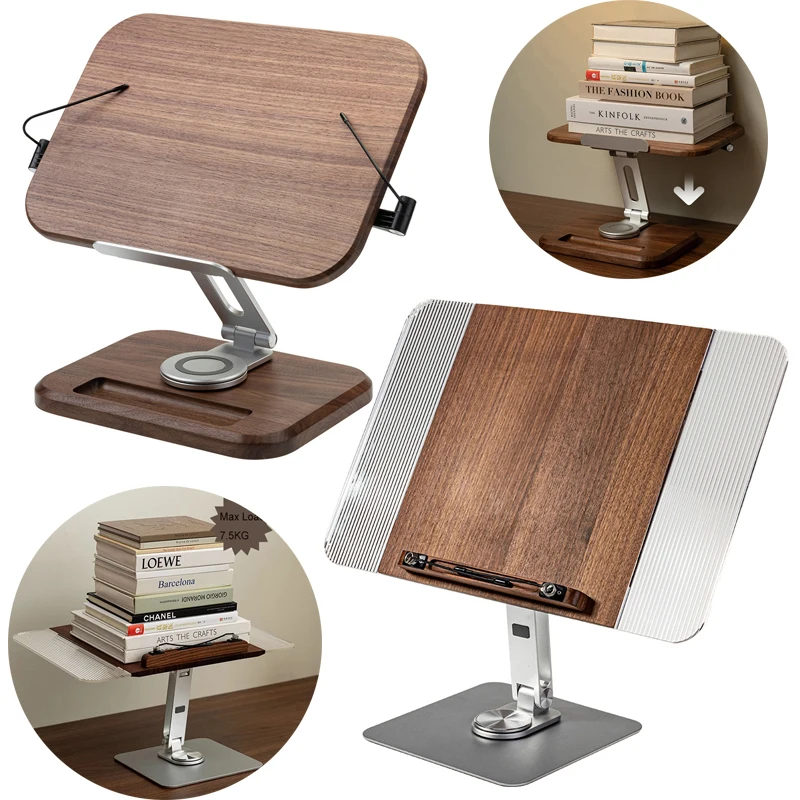 

Walnut Wood Book Stand For Reading Height Angle Adjustable 360° Rotation Foldable Recipe Stand Music Laptop Textbook Holder Desk