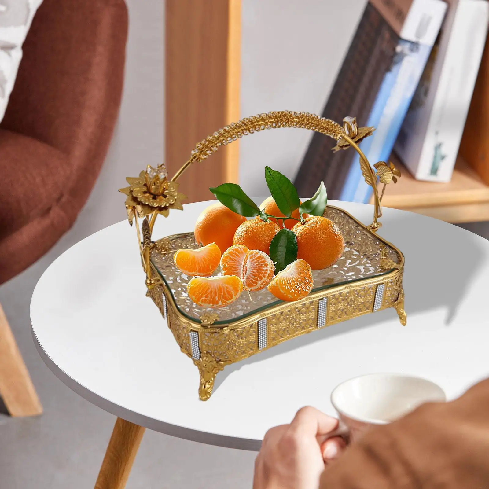 

Metal Fruit Bowl Basket Front Desk Serving Bowl Decorative Countertop Fruit Holder Serving Tray Dried Food Plate for Counter