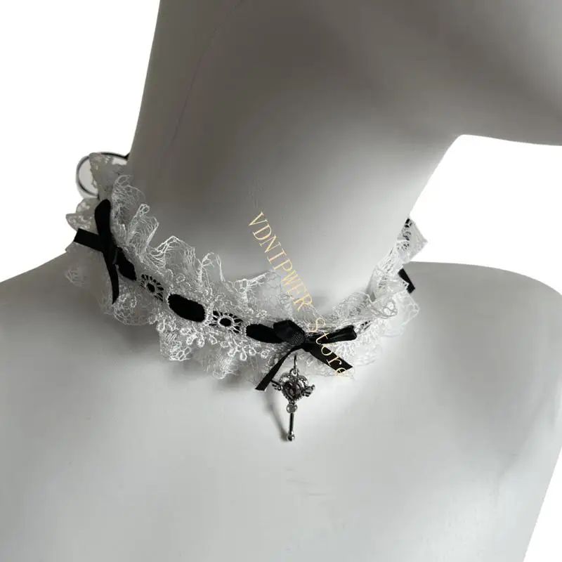 قلادة من الدانتيل قلادة قلادة من الدانتيل مع قلادة مفتاح جناح القلب للنساء D08E #5