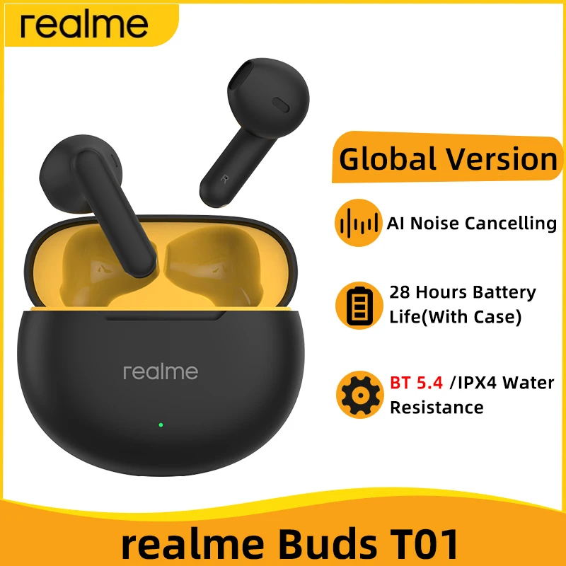 realme buds T01 True Wireless Earphone AI Noise Cancelling TWS Earphone Bluetooth 5.4 28Hour Battery Life IPX4 For realme 13 Pro