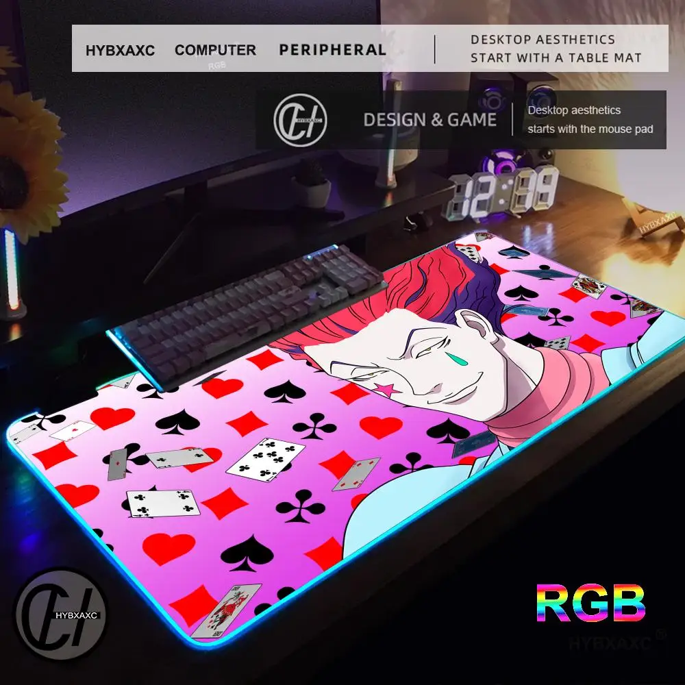 Hisoka Hunter X Hunter Mouse Pad RGB Gaming Mouse Pad Desk Mat HD Gamer Large LED Light XXL MousePads PC Computer Carpet