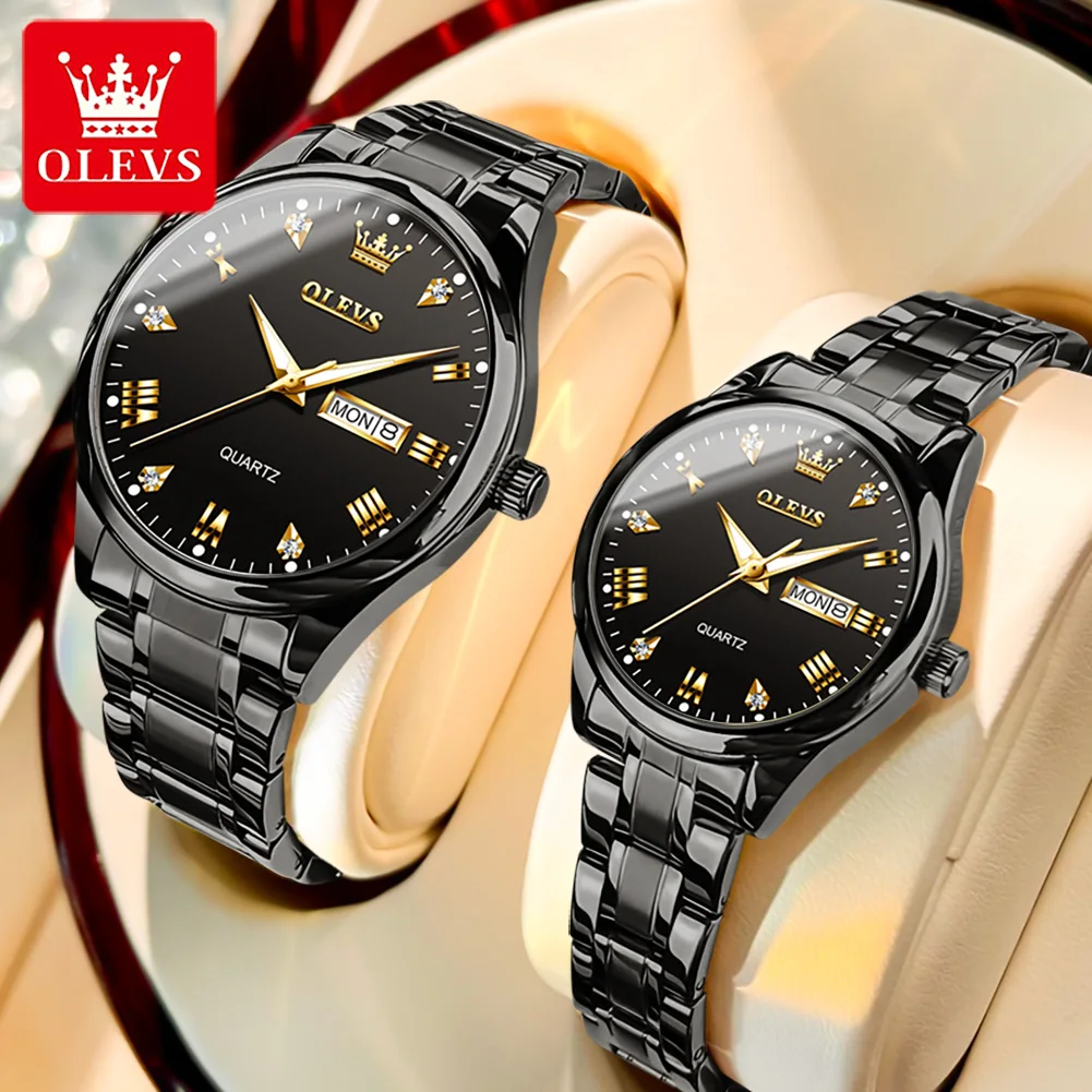 OLEVS 5563 Couple Watch Original Luxury Quartz Wristwatch for Men and Women Elegant Fashion Dual Calendar Waterproof Hand Clock