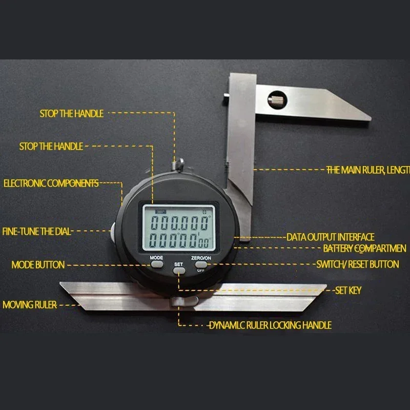 Steel Digital Protractor Ruler 0-360Degree Angle Ruler Protractor Goniometer Gauge Angle Finder Woodworking Measure To