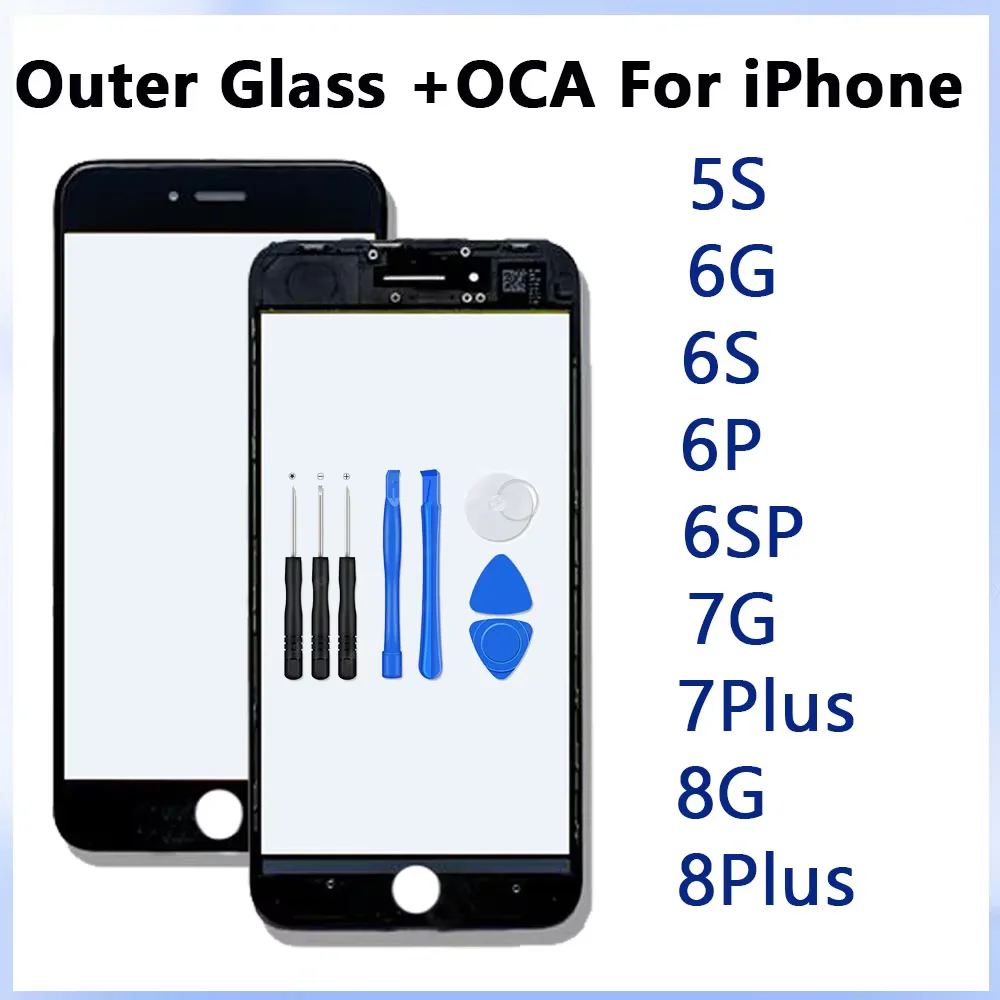 New OCA Touch Panel Replacement For iPhone 5s 6G 6S 7G 8G Plus 12 13 Front Outer Screen Glass Lens With Frame Bezel Repair parts