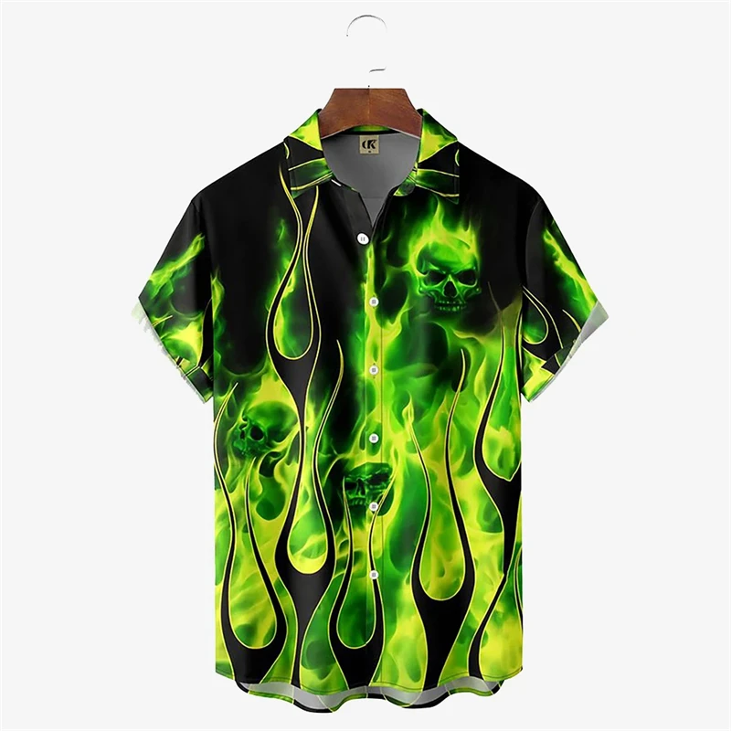 Hawaiian Summer Men's Shirts Flame Pattern Tropical 3d Printed Oversized Beach Funny Vacation For Fashion Short Sleeve Sale Tops