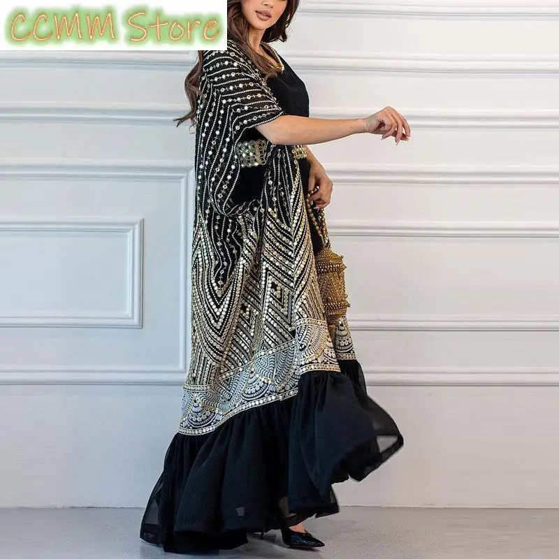 Urban Women Cardigan Bat-Sleeve Belt Pleated Vest Dress Two-Piece Set Summer Casual Printed Bohemia Dress Female Long Maxi Dress