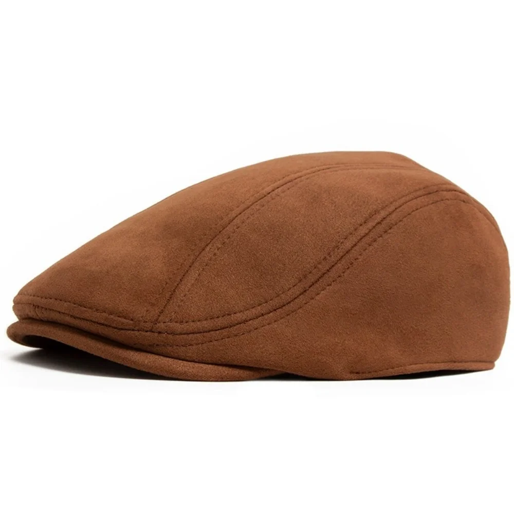 Modische Vintage Neue Wildleder-Baskenmütze Herbst Winter Unisex Newsboy-Mütze Lässige Flache Schirmmütze Passend für 54-58cm Kopfumfang – Detail 3