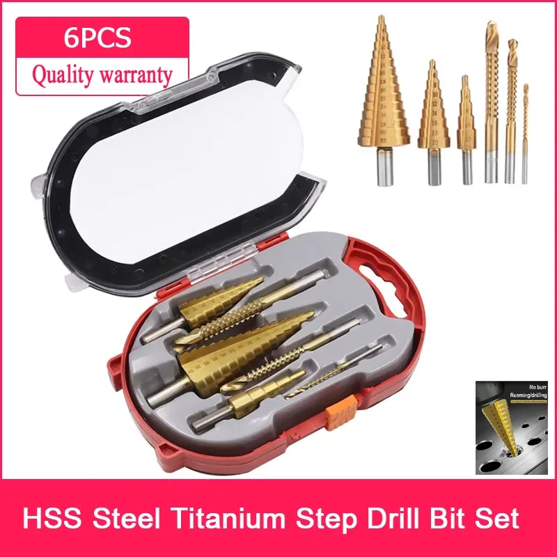 

6 Pcs Titanium Plated Sawtooth Drill for Woodworking, Open Hole Reaming, Slotting Plastic Box Set, Tool Accessories,