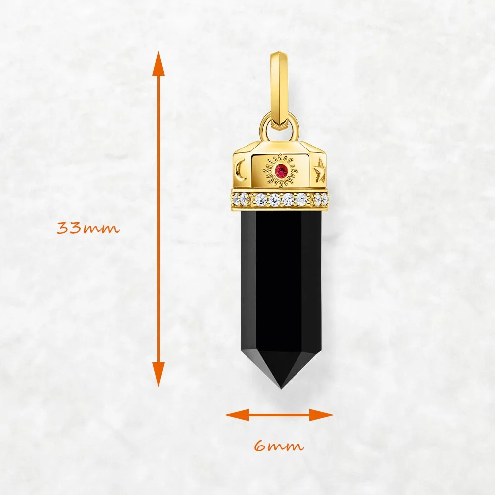 Lucky Yellow-Gold Plated Pendant Black Hexagon Onyx Brand New Fine Jewelry Europe 925 Sterling Silver Vintage Gift For Woman