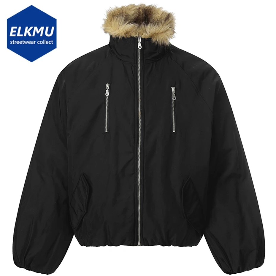 

Men Winter Jackets Thicken Fur Collar Warm Parkas Coat Vintage Stand Collar Padded Jackets Streetwear Harajuku Jackets Outwear