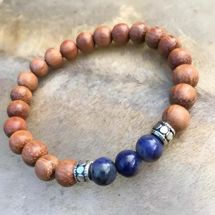 

8mm Wood Lazuli Bracelet Gemstone Sacred Jewelry Chakra Bodhi Zen tassel Hand Spiritual Nirvana Stone Prayer Bohemian Chaplet