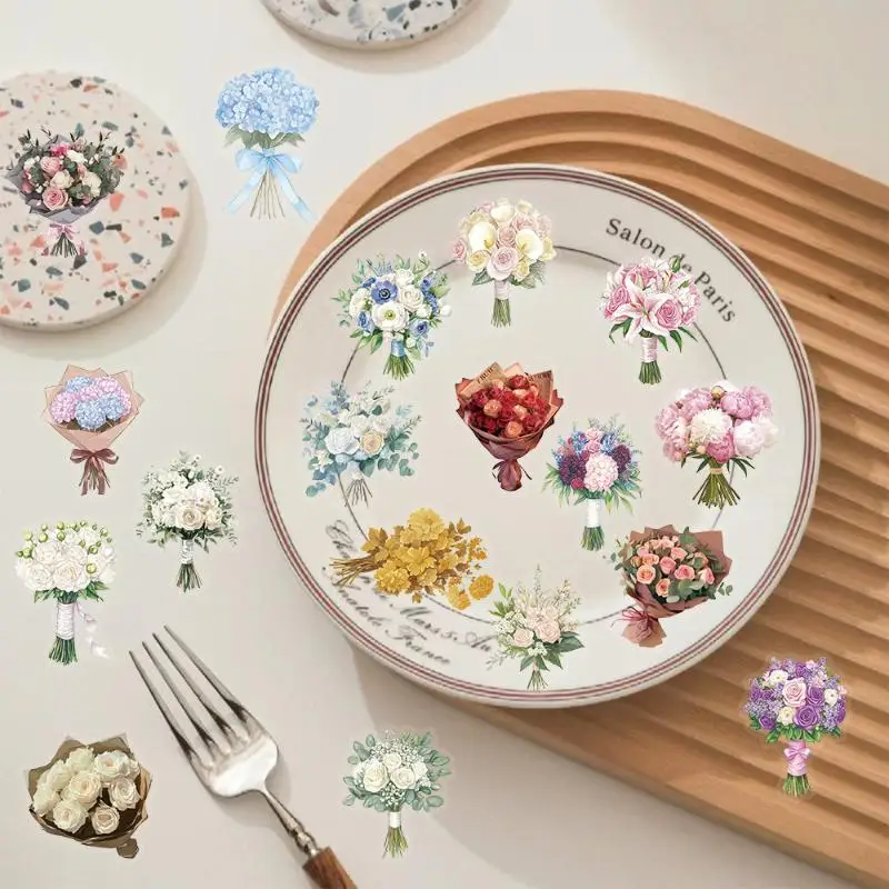 50Pcs Creative Satin Dream Flower Gift Graffiti Stickers ​​DIY Luggage Notebook Water Cup PET Waterproof Decals