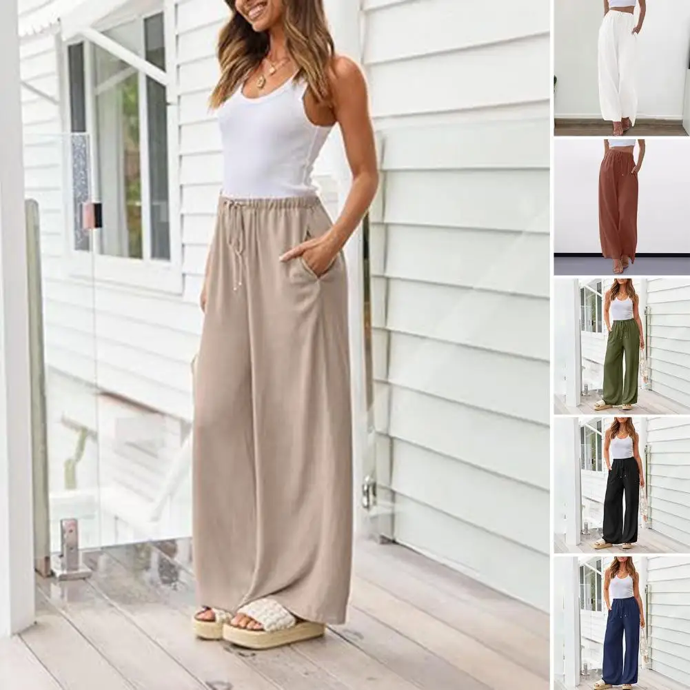 

Women Pants Stylish Women's Wide Leg Pants Drawstring High Waist Casual Trousers with Pockets Loose Fit Cotton for Streetwear