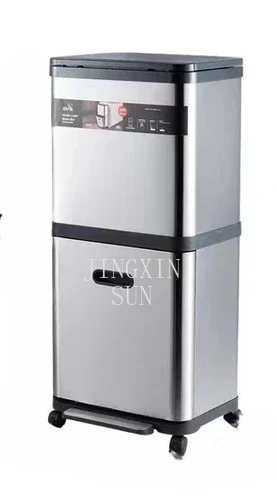 Stainless steel with universal wheel double layer trash can household alloy high-grade kitchen classification