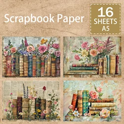 16 Sheets A5 Size Vintage Old Books Flowers Newspapers Words Background Vintage Grunge Journal Planning Scrapbooking
