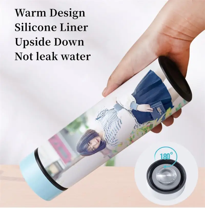 Personalized Photo Tumbler Mugs, Smart Thermos Cups Customized Water Bottle Temperature LED Display Vacuum Flask Stainless Steel