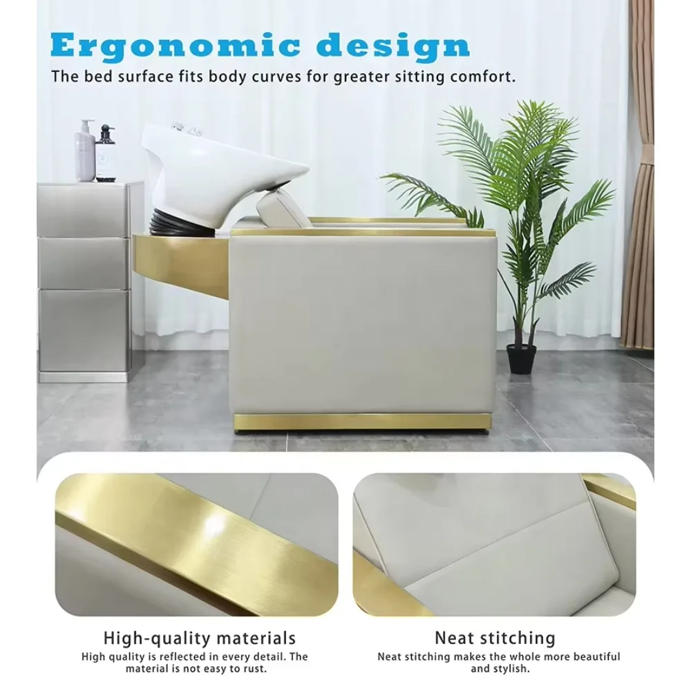 Professionalism Beige Leather Hair Salon Furniture Shampoo Bed Barber Shop Massage Washing Basin Bowl Shampoo Chair