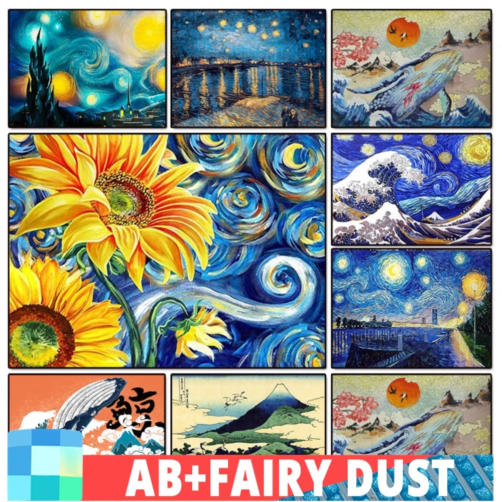 AB Fairy Dust Van Gogh 5d Diamond Painting Kit Starry Night Full Embroidery Mosaic Cross Stitch Kanagawa Waves Ukiyo-e Famous 