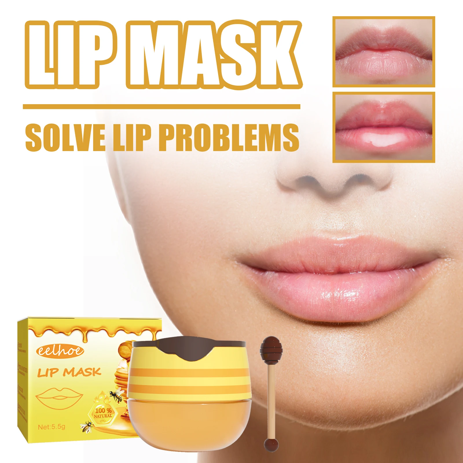 5pcs/set Honey Moisturizing Lip Balm Lip Mask Deep Maintenance Saving Cracking Prevent Dry Lip Care Long-Lasting Female Makeup