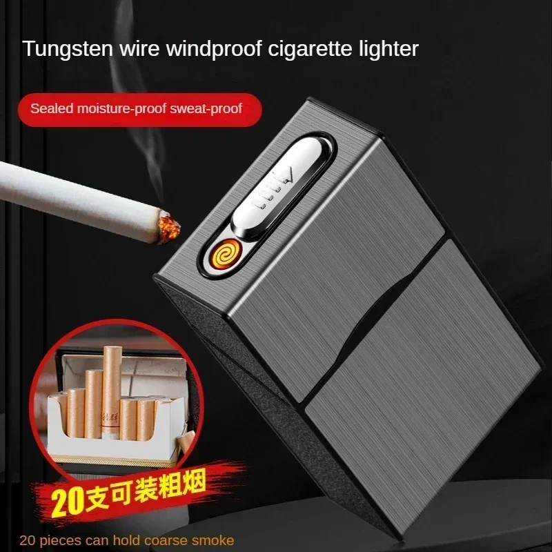 

New Metal 20 Cigarette Case Tungsten Wire Igniter USB Charging Lighter Outdoor Waterproof and Moisture proof Electronic Lighters