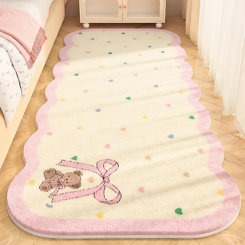 VIKAMA Children's Cute Cartoon Carpet Bow Knot Fuzzy Corner Cushion Non Slip Rug for Girls' Bedroom Baby Room Home Decor