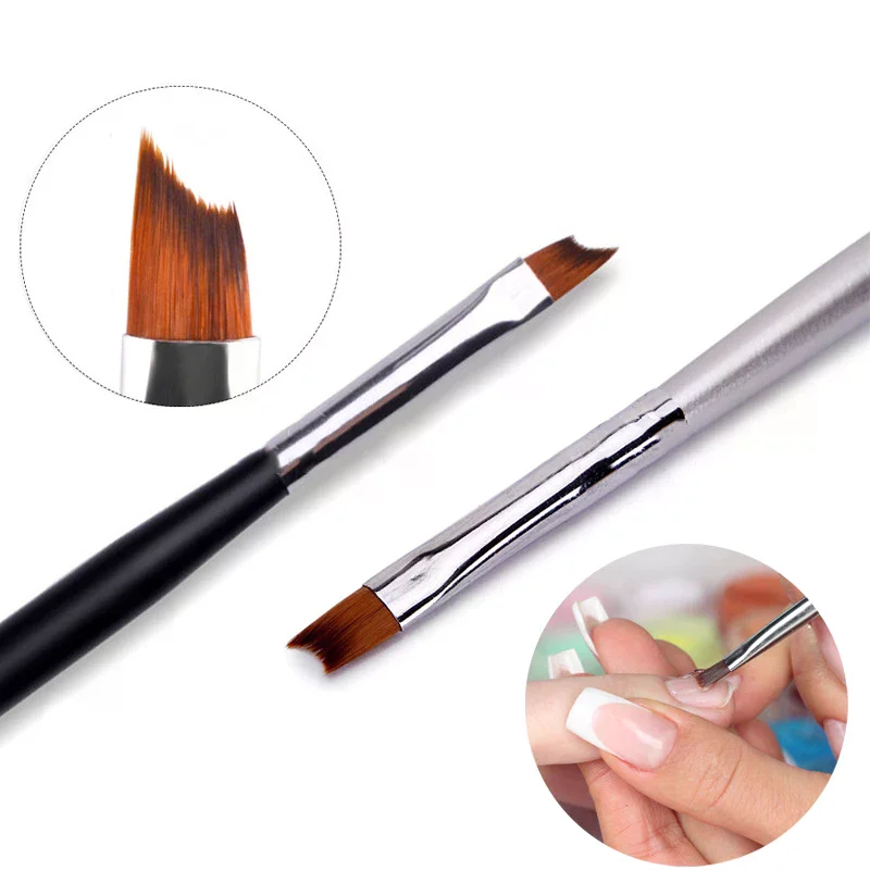 Französisch Schräge Spitze Nagel Pinsel Halbmond Form UV Gel Nagel Acryl Malerei Zeichnung Liner Stift Silber Schwarz Griff Maniküre DIY