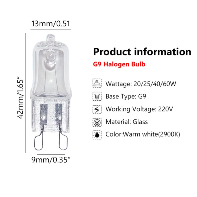 10 Pcs Oven Light Bulbs G9 Halogen High Temperature Light Bulbs Steamer Light 25w 28w 40w 60w Long Life Oven Light Bulbs