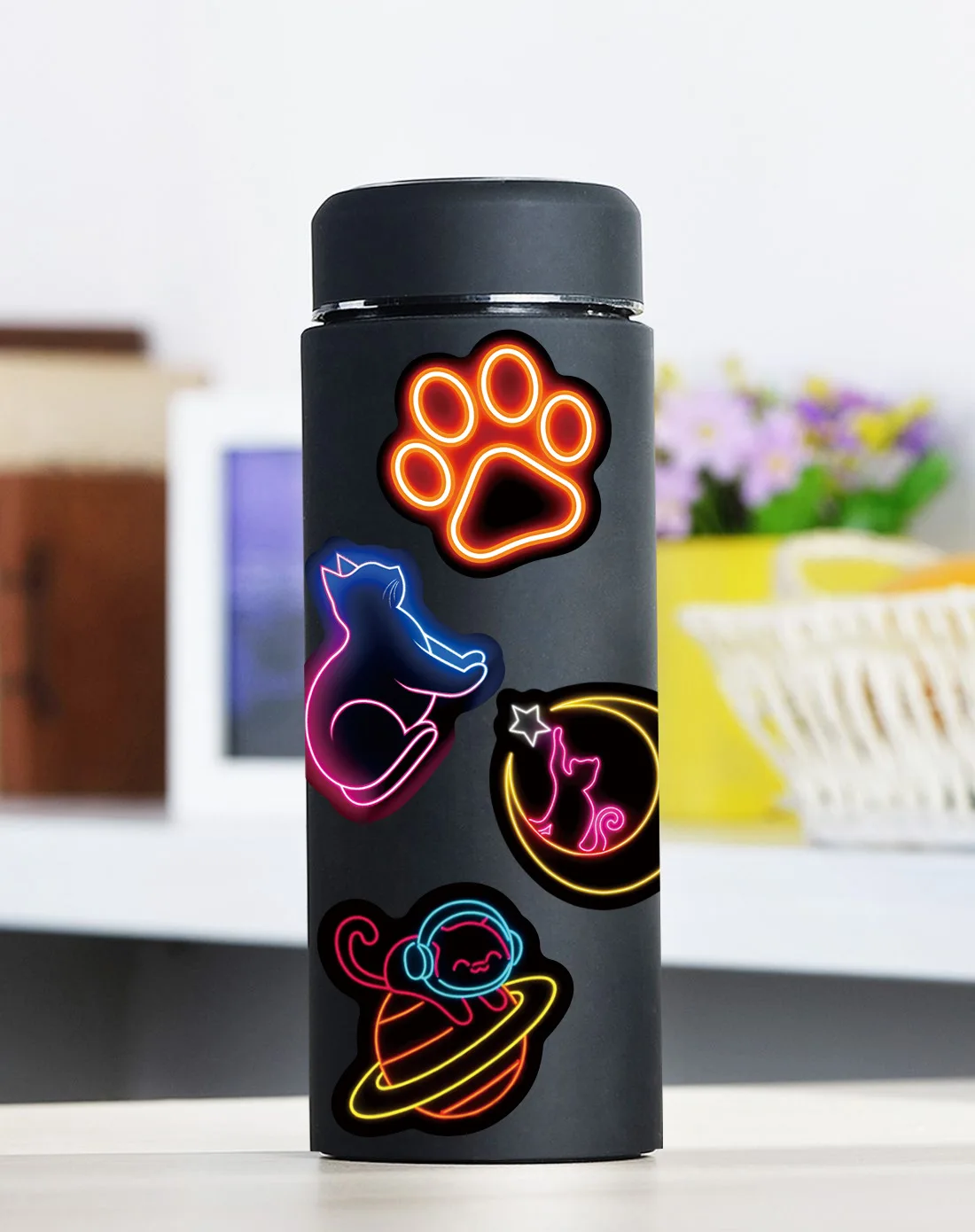 50Pcs Cool Kawaii Neon Light Cat Stickers Cute Aesthetic Decals Laptop Phone Fridge Suitcase Decoration Sticker Kids Toys