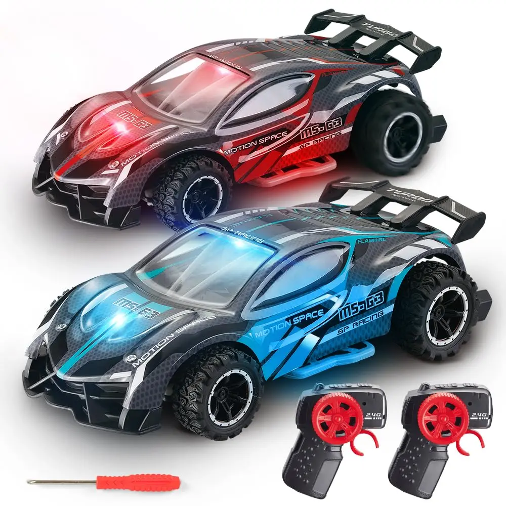VATOS 2 PCS Remote Control Car RC Monster Truck Car 2WD Offroad Vehicle All-terrain 1:24 RTR Toy with LED for kids boys from 4+