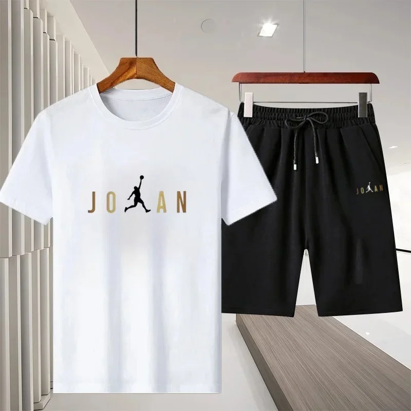 

New summer men's casual fashionable daily sportswear: Outdoor jogging short-sleeved breathable quick-drying T-shirt + Shorts