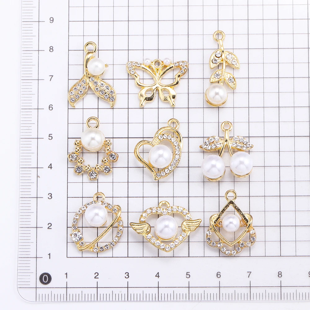 10Pcs Gold color Metal Charms Jewelry Making Accessories Spot drill Pearl Pendant Necklace Earrings DIY Popular Jewelry Crafts