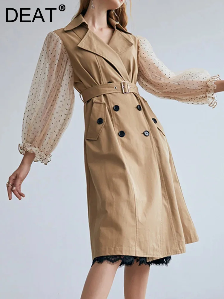 Mangas DEAT-Puff malha trench coat para mulheres, mangas puff, ponto de onda, blusão até o tornozelo, cinto, moda outono, JH3940, novo, 2024