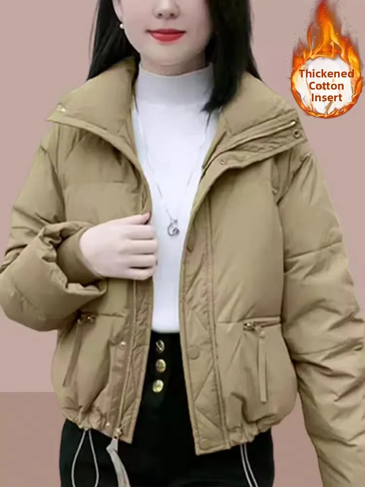 

Модная короткая хлопковая куртка для женщин с воротником-стойкой, утепленная, в корейском стиле, с длинными рукавами, на молнии