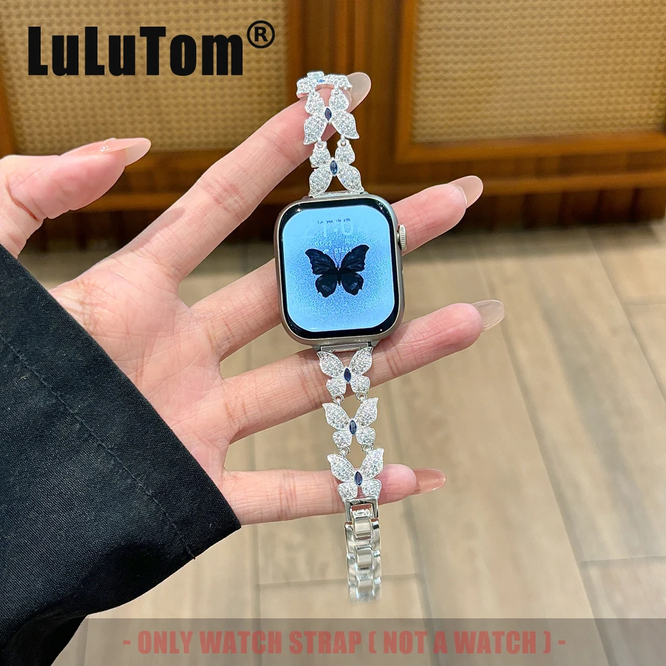 

Новый 3D-ремешок с бабочками для Apple Watch Ultra 38, 40, 41, 42, 44, 45, 46, 49 мм, цветной браслет с бриллиантами для IWatch Series 11, 10, 9, 8, 7, 6, SE, 5, 4