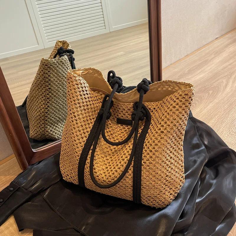 Elegante Damen Stroh gewebte Handtasche Frauen Urlaub Strandtasche Casual Shopper Tote Top-Griff Taschen Mode Unterarm Umhängetaschen – Detail 15