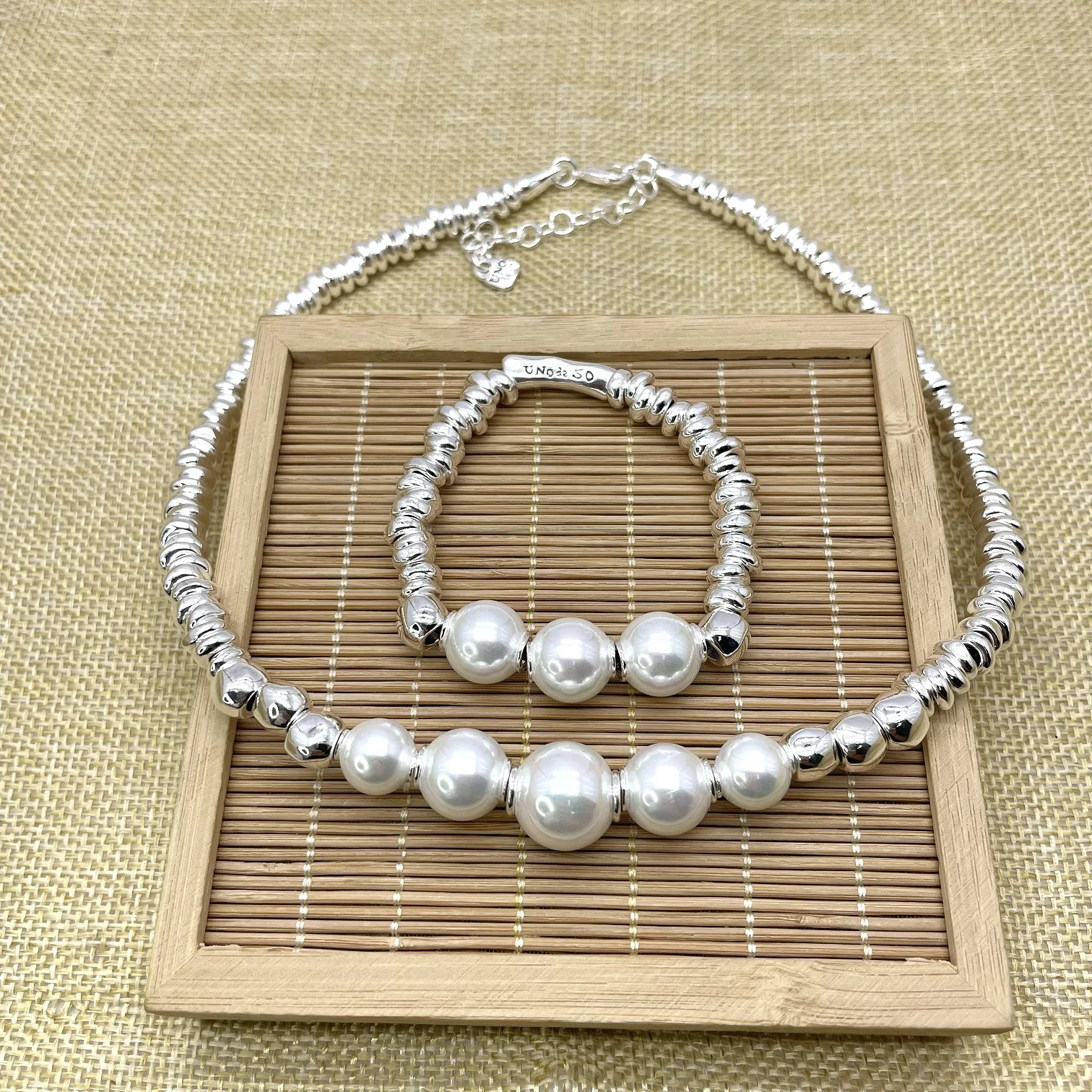 

2022 new popular plated 925 silver color bead necklace can be given as a gift to women with shipping wholesale Fit UNO DE 50