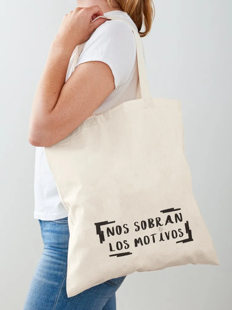 Phrase in Spanish: We have plenty of reasons. Series (II) in black. Tote Bag bag luxury women canvas tote bag Canvas Tote