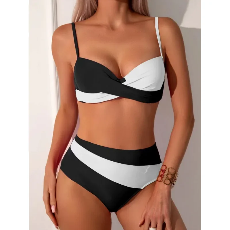 

Women Bikinis Black 2026 Push-Up Black White High Waisted Bikini Set Two-Pieces Swimsuit Swimwear Bathing Suit Beachwear Biquini