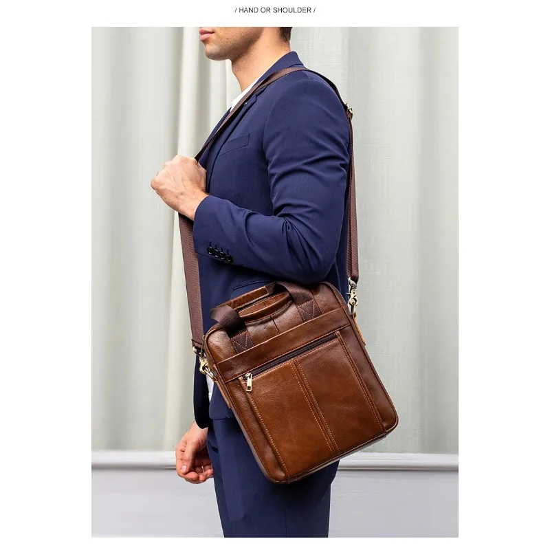 本革ドキュメントハンドバッグ、シンプルなメンズ縦型ショルダーバッグ、トップレイヤー牛革ハンドバッグ、コンピューターバッグ