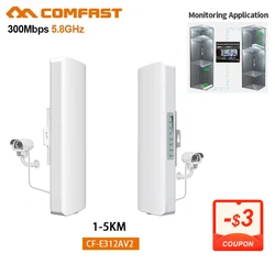 Comfast-Routeur extérieur sans fil, pont CPE, extension de signal WiFi longue portée, répéteur de point d'accès, amplificateur, 5km, 300Mbps, 5 mesurz