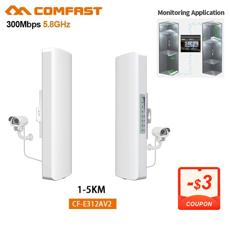 Comfast 5KM 300Mbps Wireless Outdoor Router CPE Bridge 5Ghz Long Range Wifi Signal Extender Access Point Repeater/Amplifier