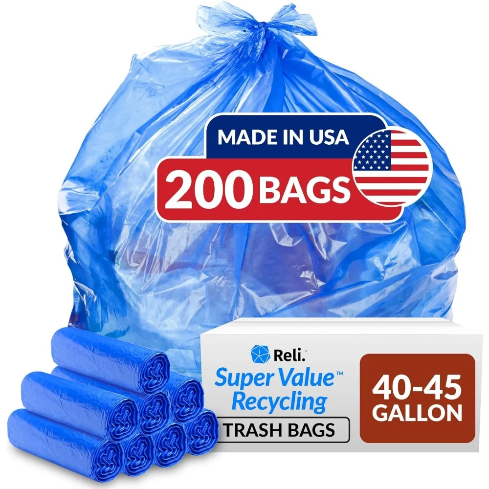 

SuperValue 40-45 Gallon Recycling Bags 200 Count Blue Trash Bags ，Material Blue Recyclable Plastic garbage bag dispenser