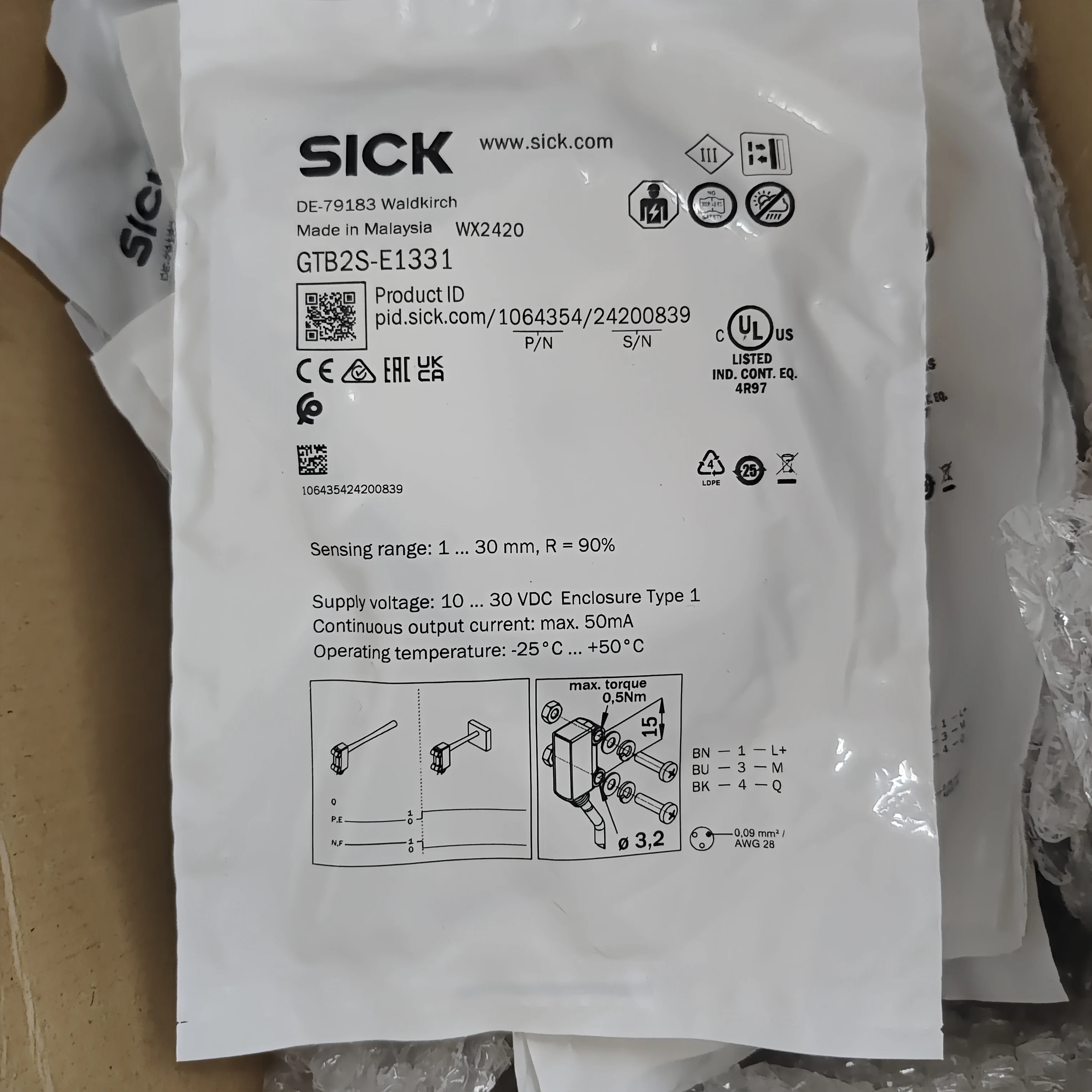 

Sick Original Diffuse Photoelectric Sensor GTB2S-E1331 Order Number 1064354 Photoelectric Proximity Sensor New Brand