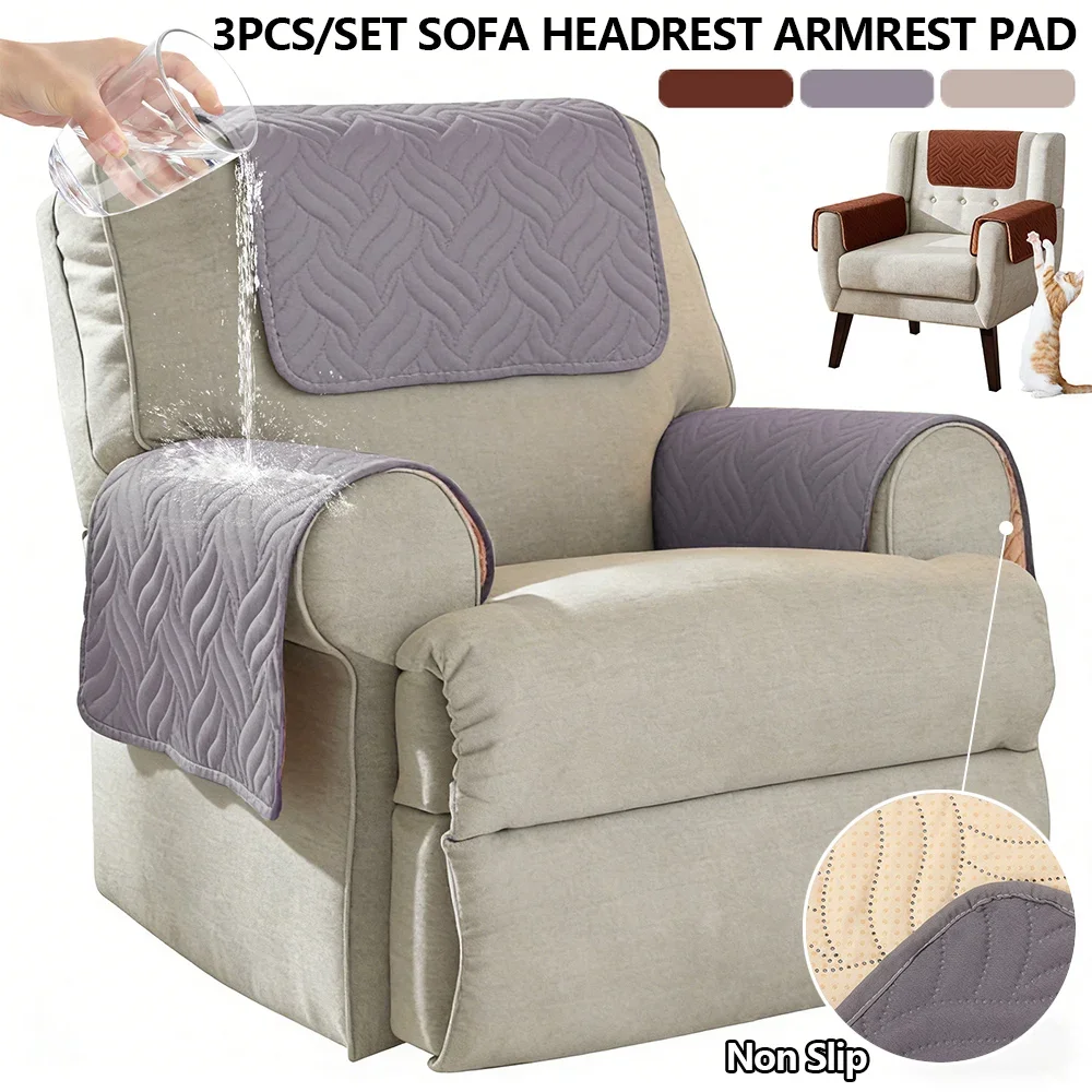 3Pcs/Set Recliner Headrest Protector and Armrest Cover Cat-scratch-proof Waterproof Sofa Armrest Pad for Furniture Decoration