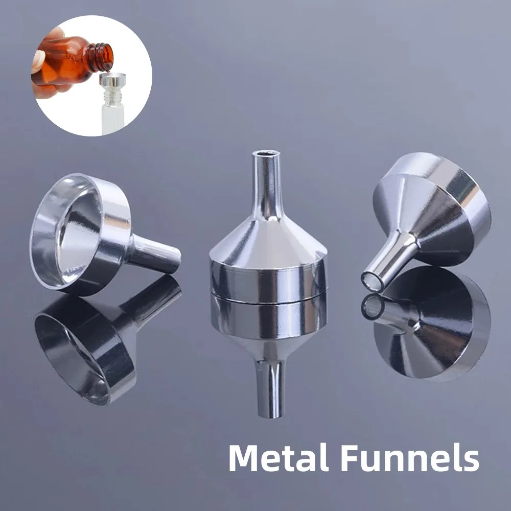 3pcs Small Silver Metal Funnels For Refill Perfume Diffuser Bottle Mini Liquid Oil Funnels Chemical Experiment Dispensing Tool