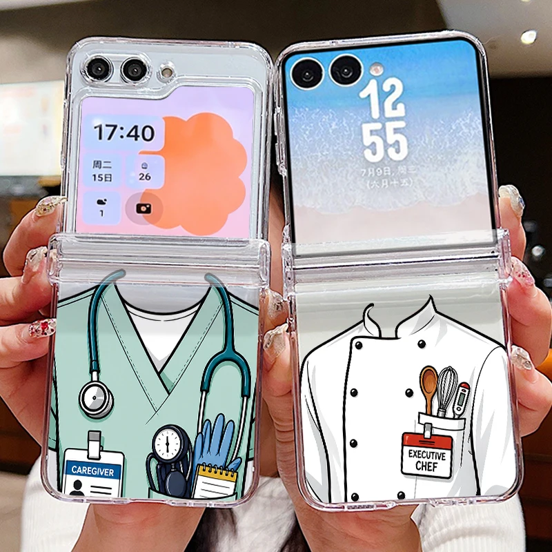 Чехол с рисунком в стиле докторской одежды для Samsung Galaxy Z Flip 8 7 FE 6 5 4 3 5G, прозрачный жесткий чехол из поликарбоната для Samsung Z Flip8 Flip7 Flip6