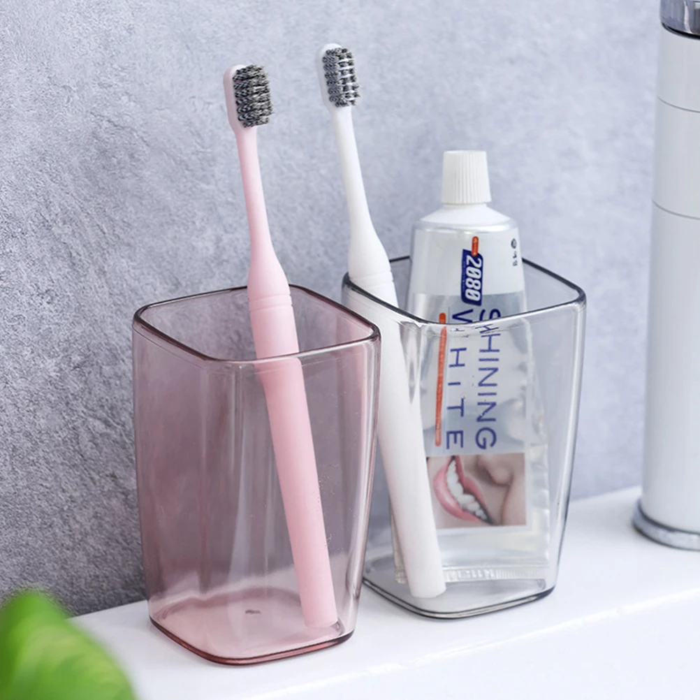 2Pcs Transparent Solid Color Tooth Brush Cup Multifunctional Drink Mug Lightweight Smooth Design