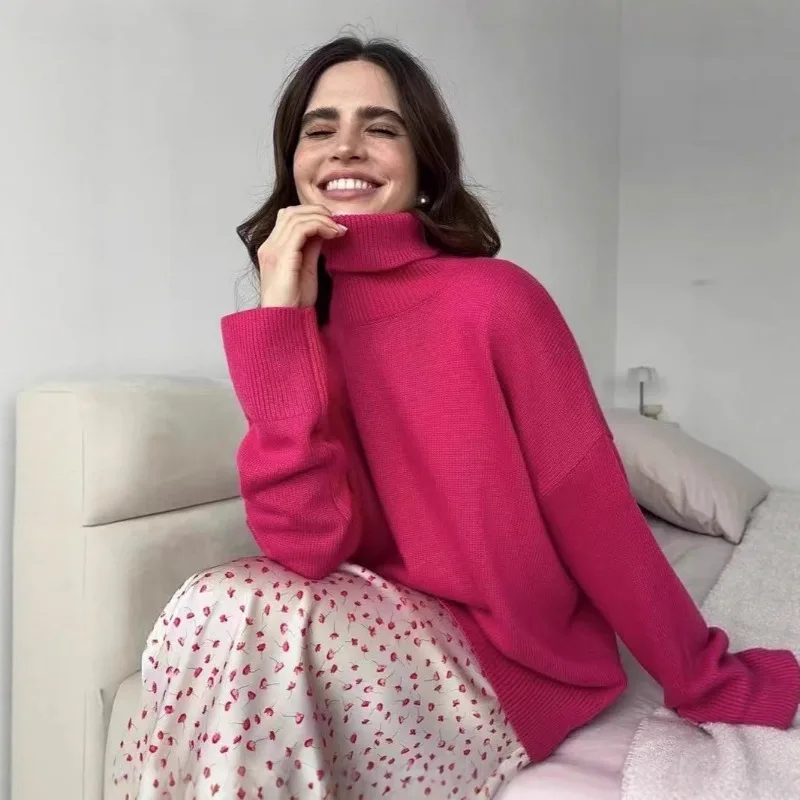 

Autumn Winter High Turtle Neck Women Sweater Soft Warm Basic Knitted Pullover Loose Casual Female Jumper 2025 New