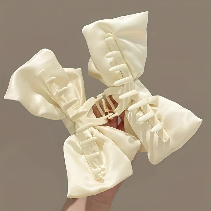 Cute Sweet Princess Satin Pink Bowknot Grab Clip for Women Temperament Hair Pins Shark Clip Bride Hair Jewelry Accessory Gift